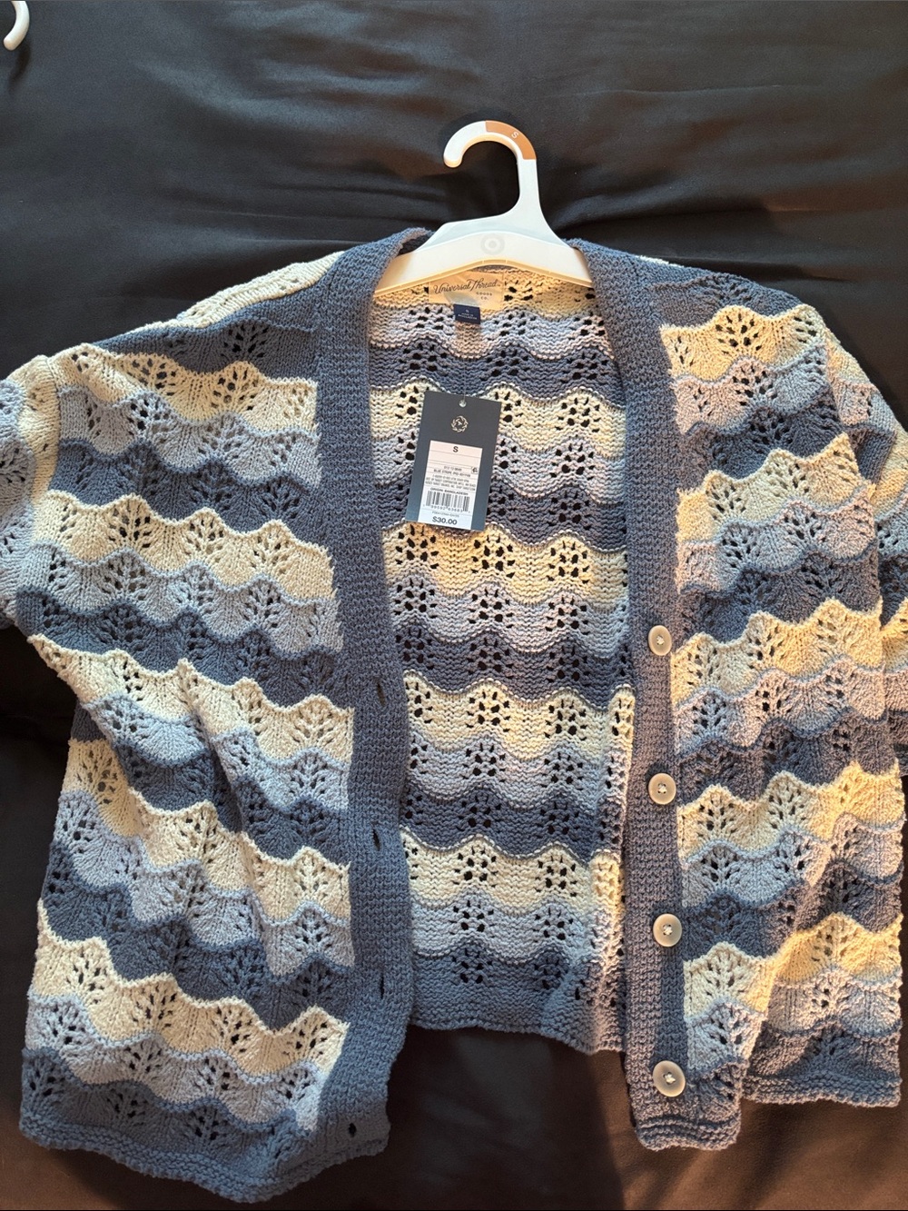 Universal Thread Blue and Cream Crochet Wave Cardigan
